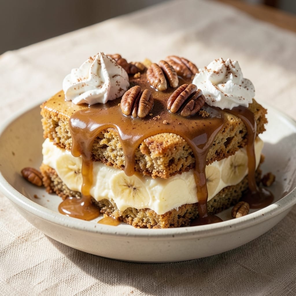 Banana Bread Pudding Cake Recipe: Triple-Layered Comfort with Caramelized Banana Streaks