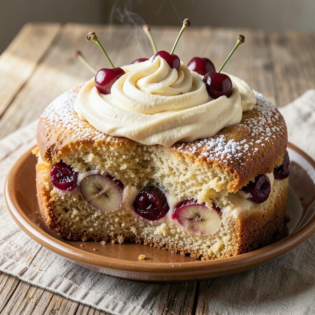 Banana and Cherry Cake Recipe: Swirled Fruit Layers With Buttery Streusel Top