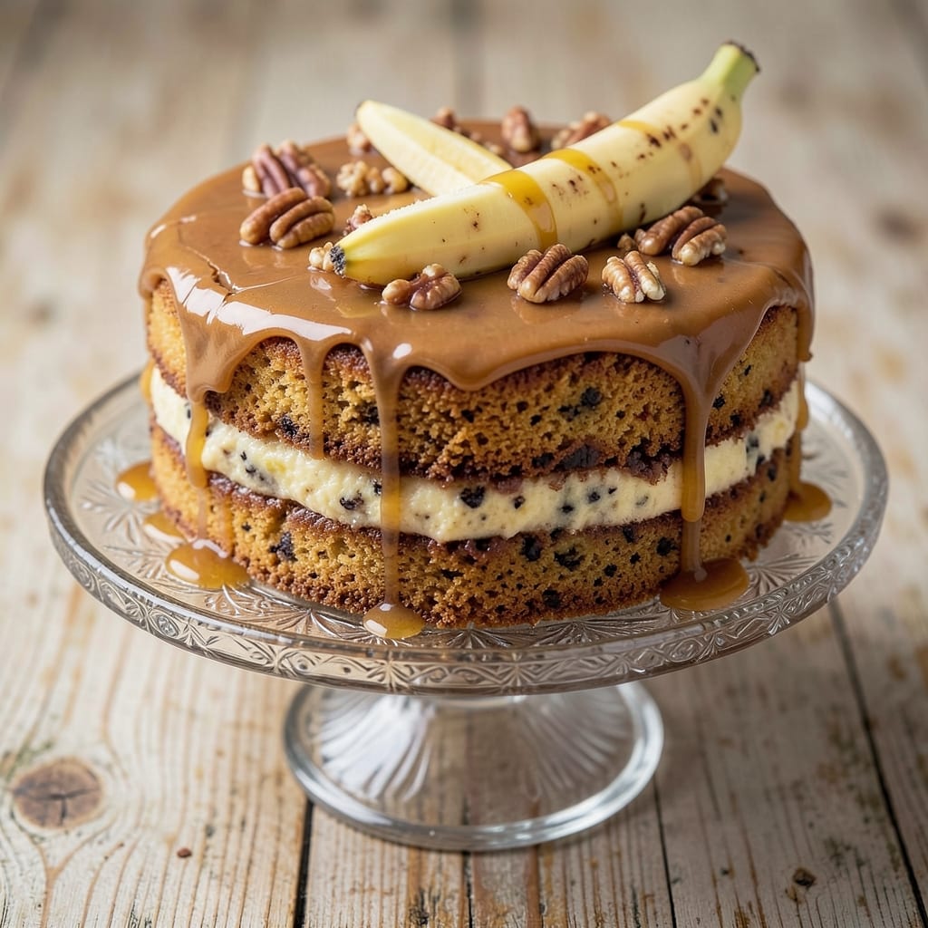 Banana Cake With Caramel Frosting Recipe: Fudgy Layers and Drizzled Caramel Bliss