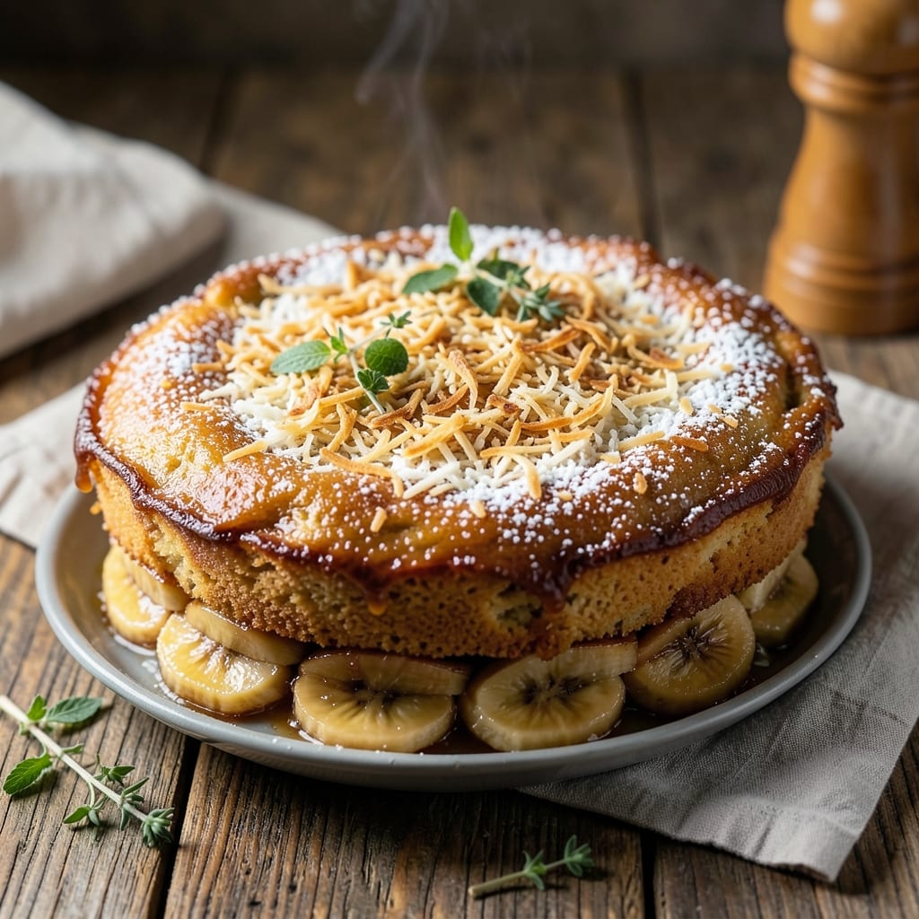 Banana Coconut Upside Down Cake Recipe: Caramelized Bananas and Toasted Coconut Crunch