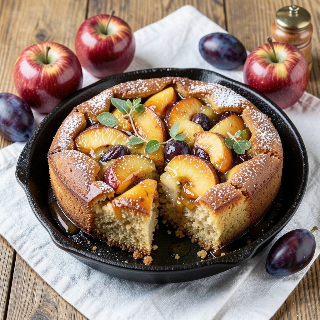 Apple and Plum Upside Down Cake Recipe: Caramelized Fruit Crown Over Spiced Cake Layers