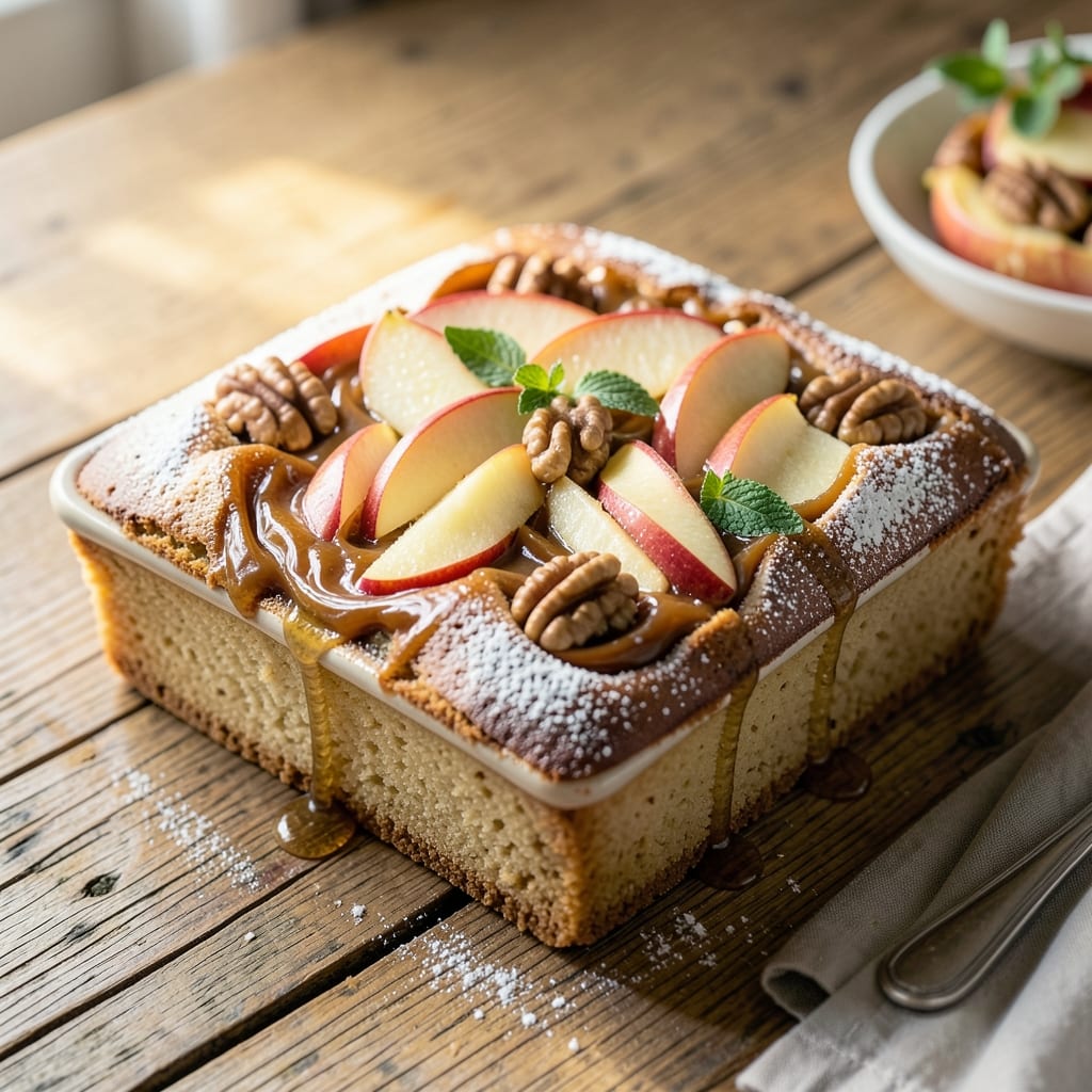 Apple Date Walnut Cake Recipe: Crunchy Nut Topping Over Spiced Fruit Layers