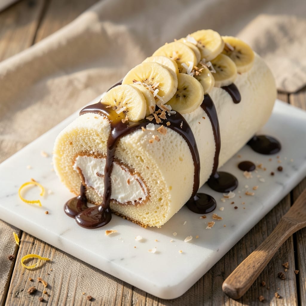 Banana Cream Cheesecake Roll Recipe: Swirled Cream Cheese Cloud With Caramelized Banana Streaks