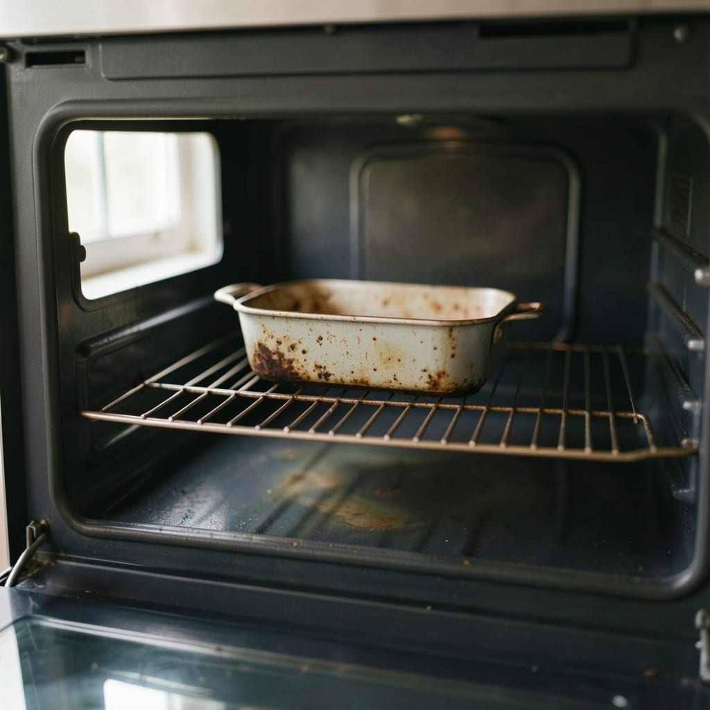 An ordinary home oven with one tin in it