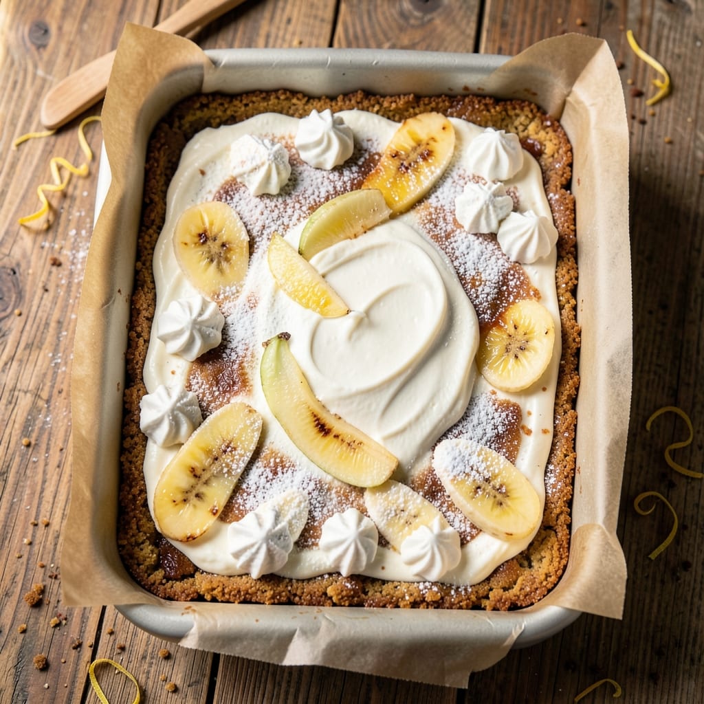 Banana Cream Cheesecake Bars Recipe: No-Bake Layers of Creamy Cheesecake and Caramelized Banana