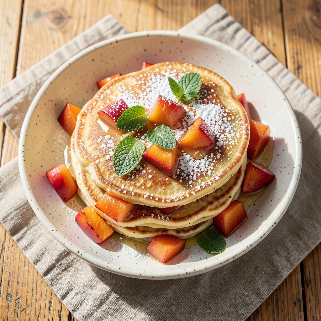 Baked Peach Pancakes Recipe: Summer Morning Stack With Juicy Fruit Swirls