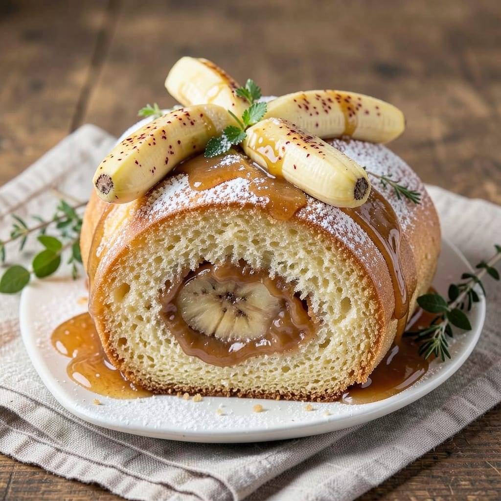 Banana Caramel Roll Cake Dessert Recipe: Warm Spice and Buttery Swirls in Layers