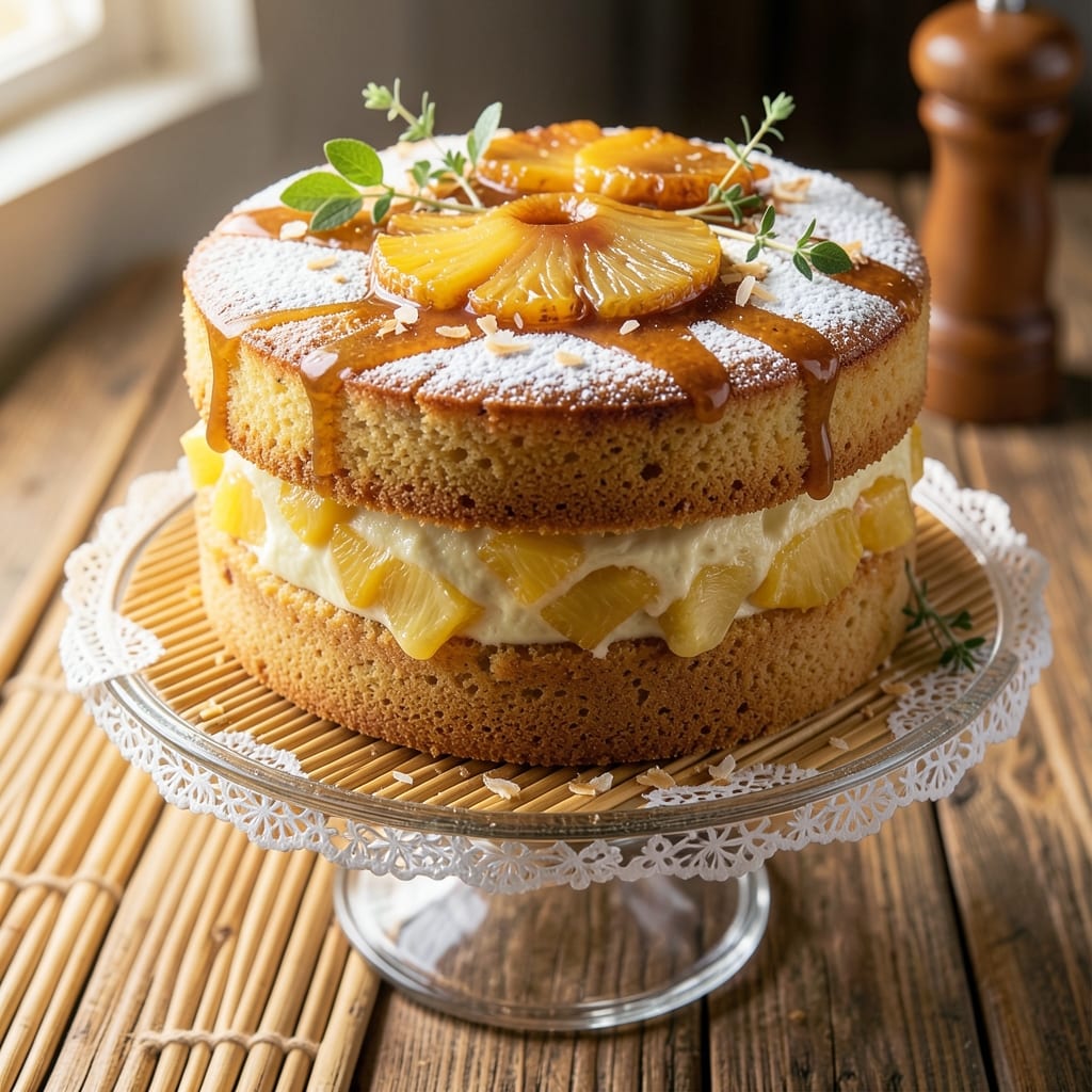 Asian Pineapple Cake Recipe: Tropical Rum-Infused Layers With Golden Streusel Crown